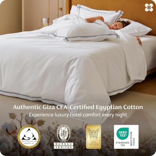 Bedsure PureWoven 100% Giza Egyptian Cotton Duvet Cover, Queen