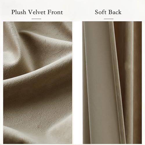Timeper Taupe Velvet Blackout Curtains 104x96 inches, 1 Panel, Back