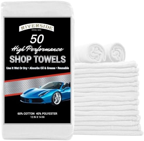 RIVERSIDE Pack of 50 Shop Towels 12x14 Inches, Reusable Cleaning Rags