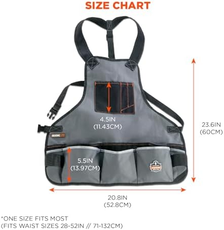 Ergodyne Arsenal 5700 Torso Length Work Tool Apron, 16-Pockets, Gray