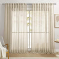 Dreaming Casa Taupe Sheer Curtains 96 Inch Long, Rod Pocket & Back Tab