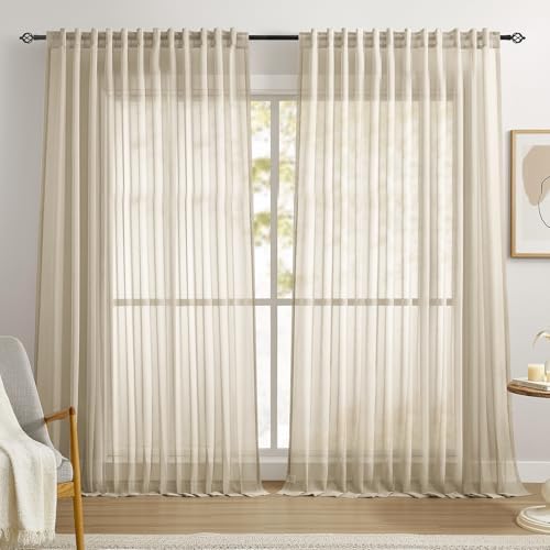 Dreaming Casa Taupe Sheer Curtains 96 Inch Long, Rod Pocket & Back Tab