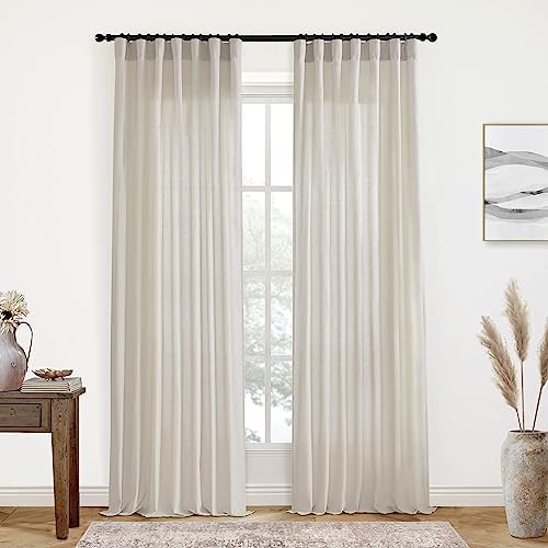 XTMYI Oatmeal Beige Back Tab/Hook Belt Linen Cotton Sheer Curtains