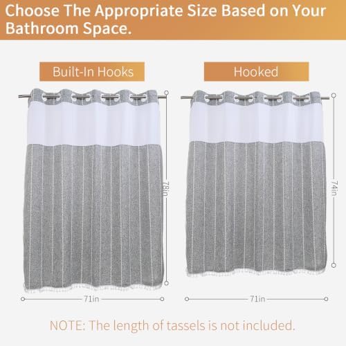 Grey Fabric Shower Curtain with Snap in Liner - Linen Blend, 71x74