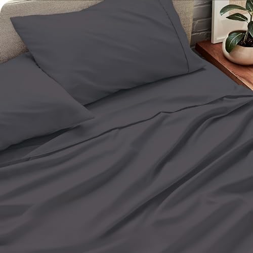 4-Pcs Bed Sheet Set Dark Grey Oversized King Fits Upto 16'' Deep