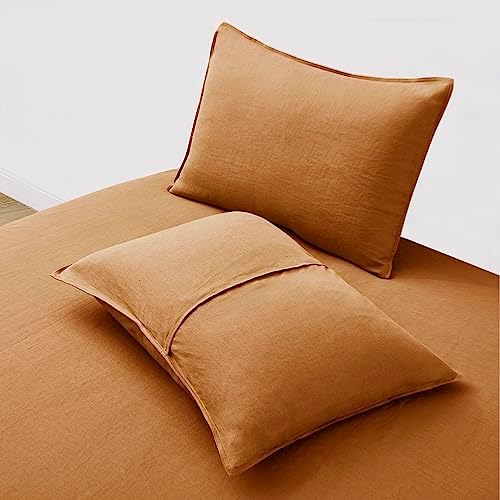 ATLINIA 100% Linen Pillow Shams King Size Rust Linen Pillow Case