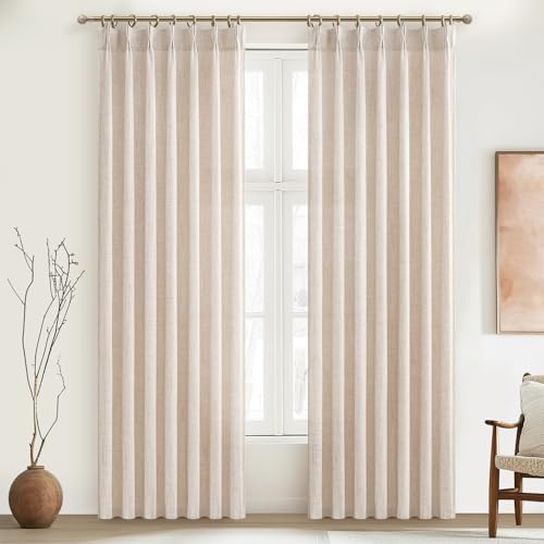 PleatedDrapes Light Filtering Primitive for Living Room, Thick Linen