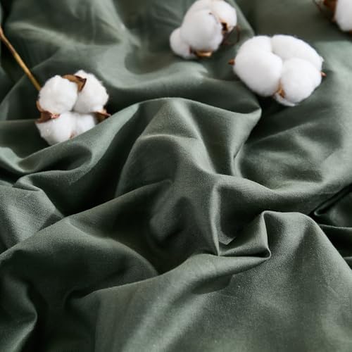 100% Washed Cotton Duvet Cover King Size – Olive Green, Linen-Like