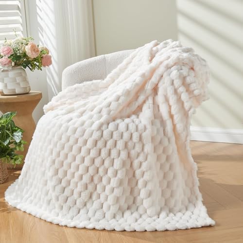 NEWCOSPLAY Fleece Clouds Cozy King Blanket for Couch, Ivory, 90"x110"