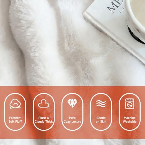 Ultra-Soft Fuzzy Faux Fur Throw Blanket,ICreamy White,50x60 in
