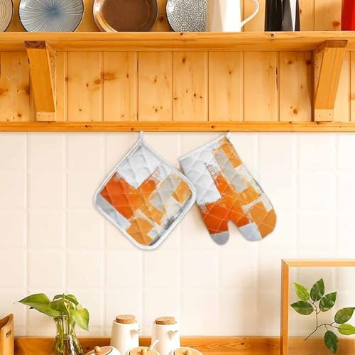 Quilted Cotton Terry Cloth Oven Mitt, Pot Holder Orange Ombre Gray