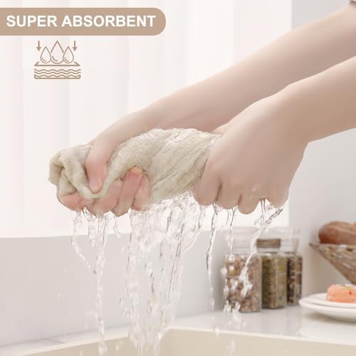 Homaxy 10 Pack 100% Cotton Kitchen Towels and Dishcloths Set, Beige