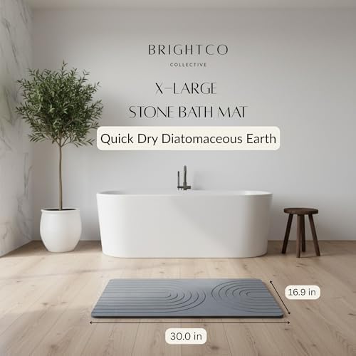 (30x17in) BrightCo XL Stone Bath Mat – Quick Dry Diatomaceous Earth
