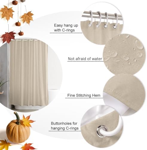 Butter Tan Shower Curtain, Rustic Minimalist Solid Color Beige Linen