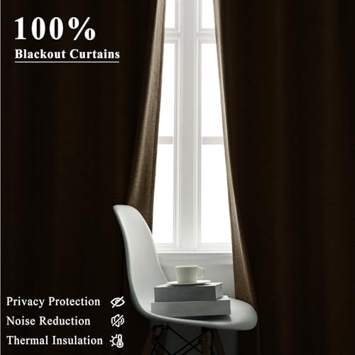 Fcosie Extra Long Curtains Linen Texture, 100% Blackout Soft Pinch