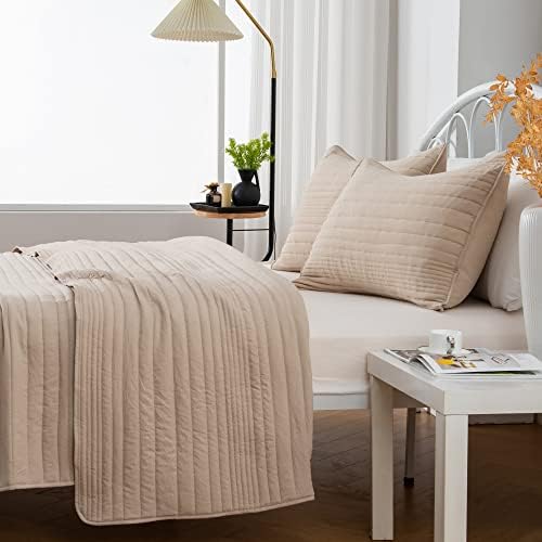 Market & Place Quilt Set Twin Size Taupe | Lightweight Ultra Soft