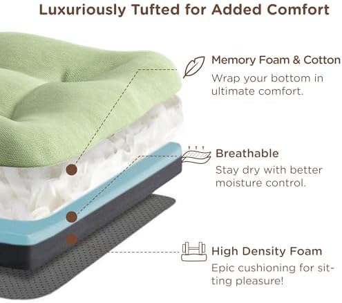 Codi Dining Chair Cushions 2 Pack, Thick Memory Foam Kitchen Seat Pads