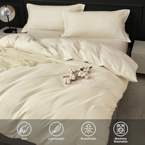 SAPHREAS 100% Washed Cotton Duvet Cover King Size Set, Linen Like