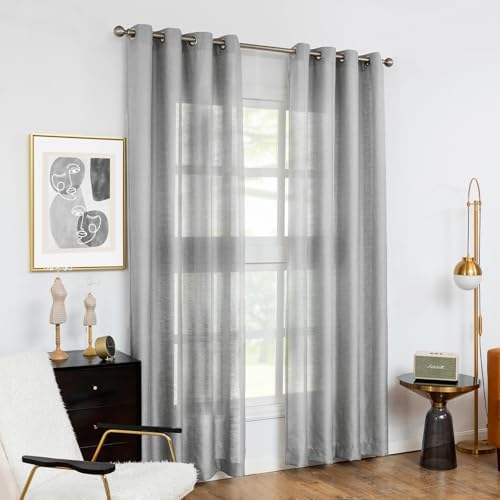 Melodieux Gray Semi Sheer Curtains 63 Inch Length for Living Room
