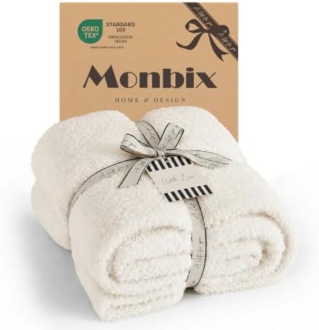 Monbix Soft Throw Blanket for Couch-Cozy Reversible Knitted Blankets