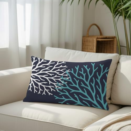 Turquoise White Coral Pillowcase 12x20 Inch Navy Blue Solid Color Soft