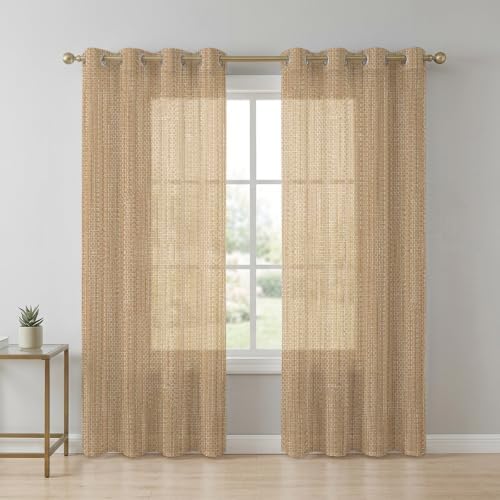 Sand Beige Sheer Curtains 84 Inch Length 2 Panels Set Boho Modern