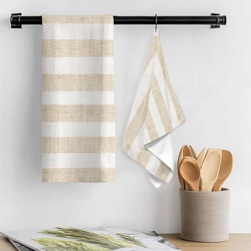 Vintage Linen Kitchen Towels Set of 3, 18x26 Inch, Striped Beige Theme