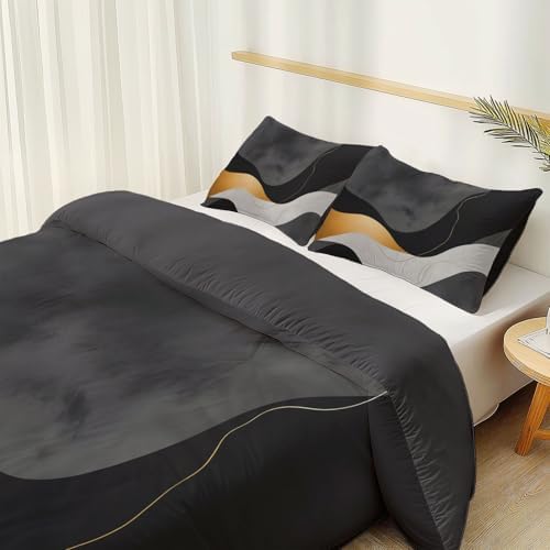 Grey Duvet Cover Set Queen Size - Minimalism Lines Abstraction Printed