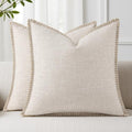 decorUhome Beige Faux Linen Outdoor Throw Pillow Covers 20x20 Set of 2