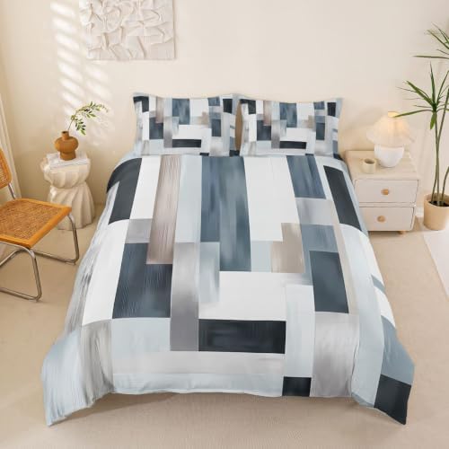 Feelyou Grey Abstract Duvet Cover Queen Size Geometric Comforter Cover