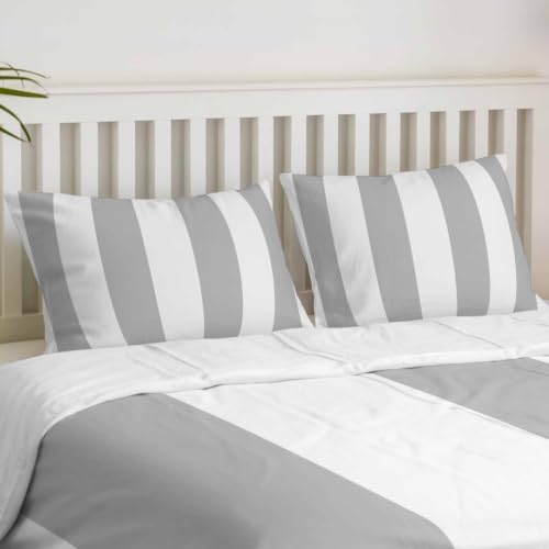 Duvet Cover King Size, Gray Striped 3-Piece Bedding Quilt/Comforter