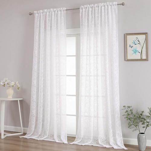 OVZME Extra Wide White Sheer Curtains 108 Inches Long 2 Panels Set