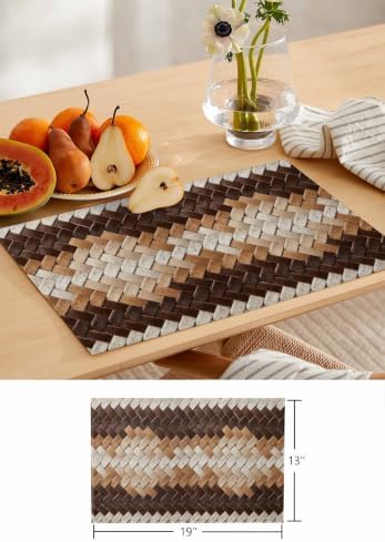 Cowhide Braided Table Runner and Placemats Set of 4 Multi-Tone Brown