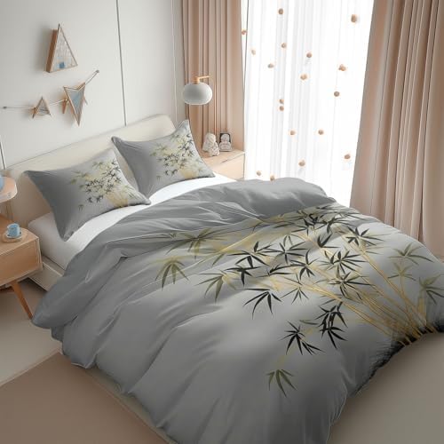 King Duvet Cover Set Minimalist Plant Bamboo Soft Microfiber