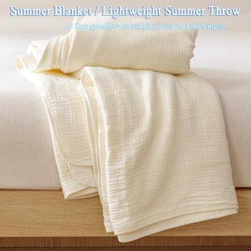 100% Combed Cotton Blanket Queen Size 80" x 90", Natural Wrinkle