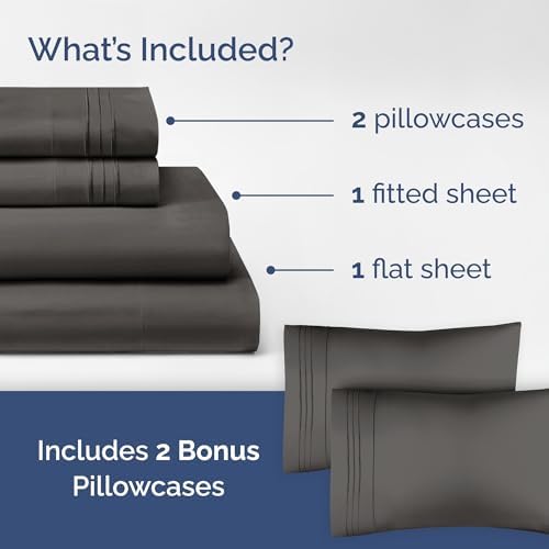 Charcoal 4-Piece Sheet Set & Pillowcase Bedding Bundle (King Size)