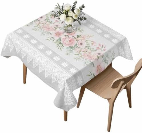 Rustic Pink Flower Waterproof Tablecloth Square Washable Table Cloths