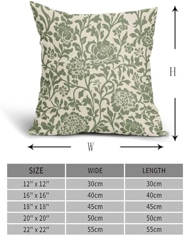 Sage Green Floral Pillow Covers 22x22 Inch Set of 2 Vintage Block