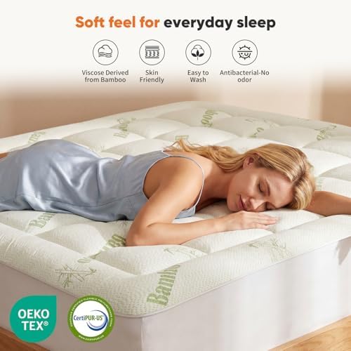 OLIXIS Queen Bamboo Viscose Mattress Topper, Cooling Breathable Bed