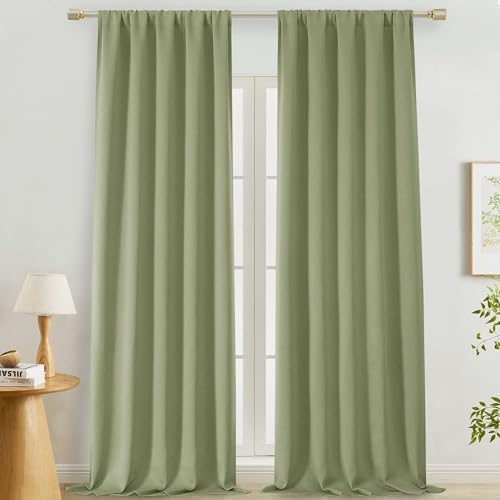 Lecloud Sage Green Room Darkening Curtains 108 Inches Long 2 Panels