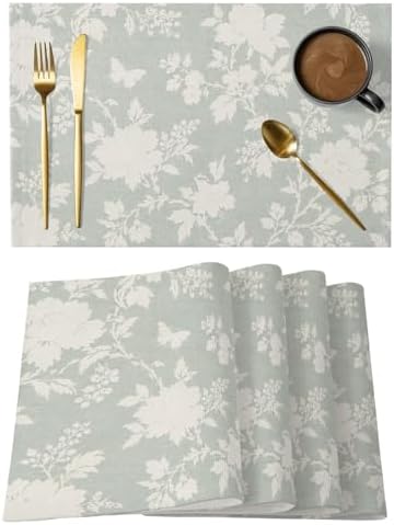 Round Placemats Set of 8 Fall Floral Place Mats Neutral Minimalist