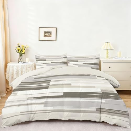 Duvet Cover Set Gray Cream 100% Brushed Microfiber 3-Piece Modern