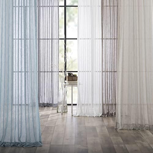 Beige Semi Sheer Curtains, Faux Linen Rod Pocket Window Sheer Curtains
