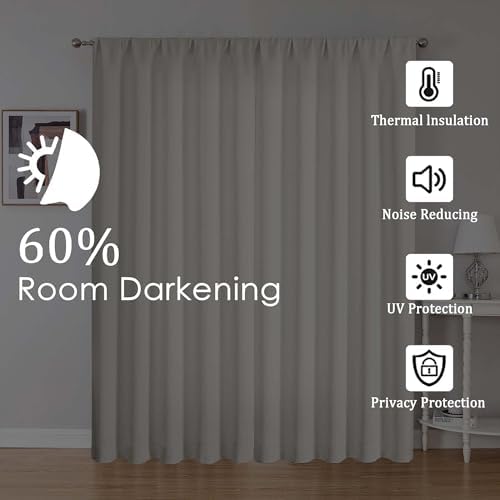 Lecloud Natural Room Darkening Curtains 120 Inches Long 2 Panels
