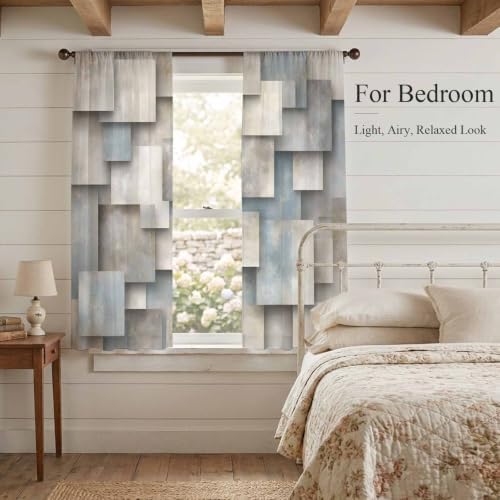 Abstract Block Window Sheer Curtain Minimalist Beige Gray Raised Stone