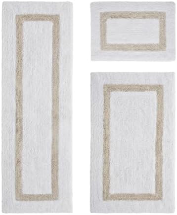 TRP Tufted Cotton White Sand Bathroom Rugs Sets 3 Piece