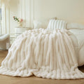 MEGO Fluffy Faux Rabbit Fur Ribbed Throw Blanket 50"x60", Beige