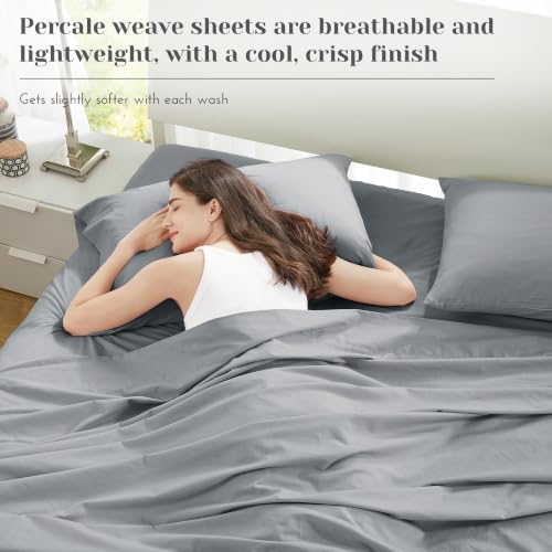 Comfort Spaces 100% Cotton Percale Sheets King Sheet Set 4 Pcs, Dark