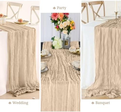 8 Pack Beige Cheesecloth Table Runners, 17 x 108 Inches Boho Wedding