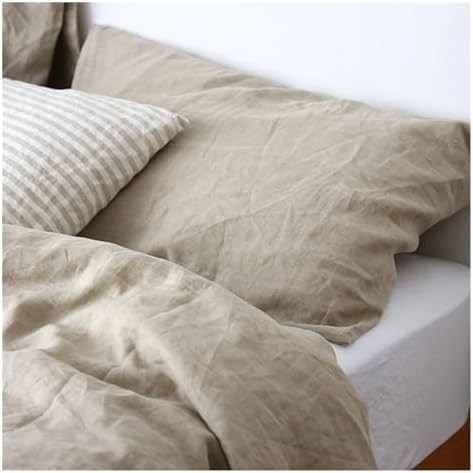 UOIO 3pcs Linen Duvet Cover Basic Style Natural Washed Flax Solid